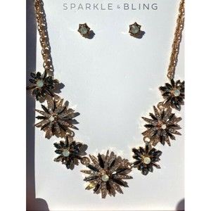 NIB Sparkle & Bling Black Necklace Earing Costume Jewelry Set